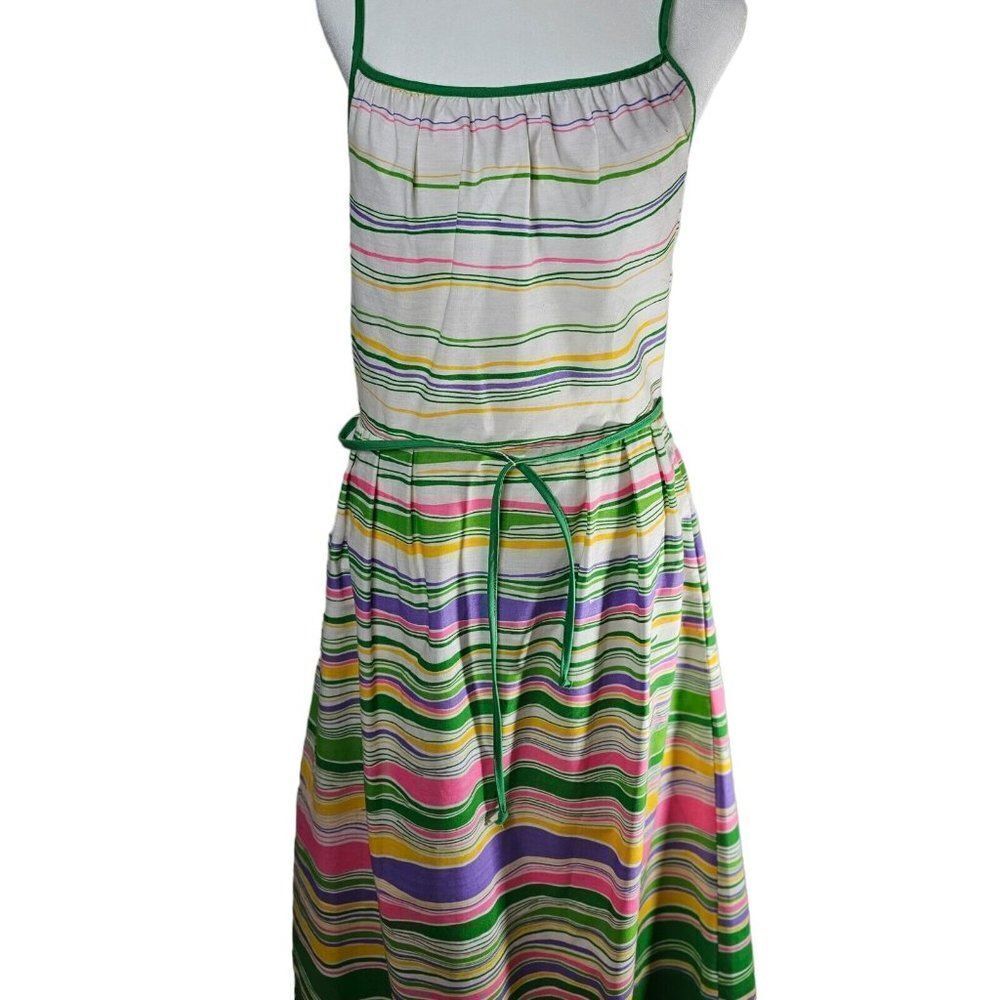 Vintage 70s Poppy By Lanz Dress Womens Size M Pink Green Fit Flare Patio